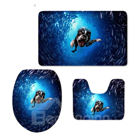 Boston Terrier in Blue Sea Pattern Flannel PVC Soft Anti-slid Toilet Seat Covers