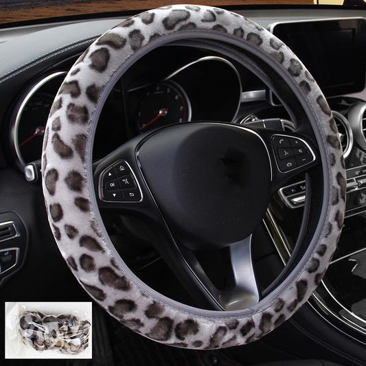 Funda universal para volante con estampado de leopardo, tipo suelto y ajustado, sin anillo interior 