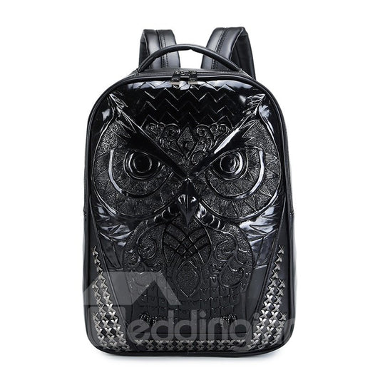Personalized 3D Owl PU Leather Durable Casual Laptop Backpack School Bag