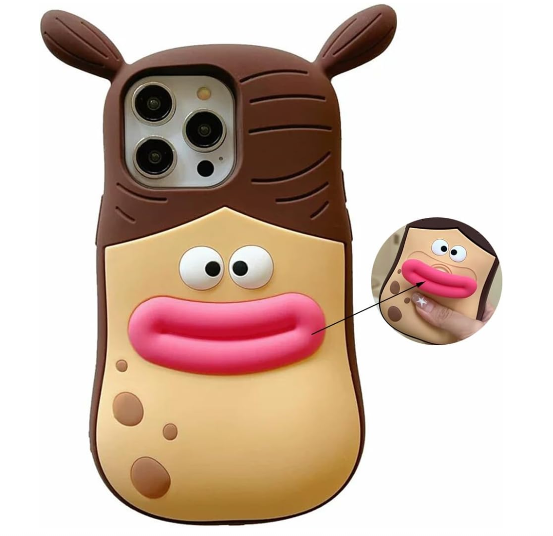 Case Compatible with iPhone 15 Pro Max,Cute 3D Kawaii Funny Braided Sausage Mouth Girl Cartoon Cover with Keychain Soft Silicone Gel Drop Protector Women Girls