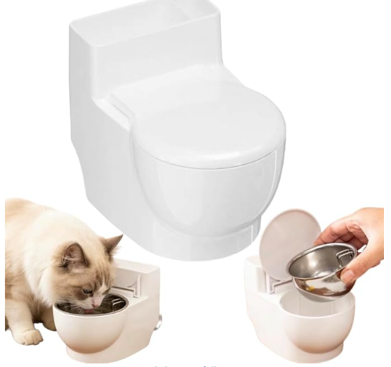 Toilet Water Bowl for Cat,Toilet Shaped Pet Water Dispenser for Cat Dog, Small Funny Bowl for Dogs and Cats Hilarious Gravity Pet Fountain, for Your Cat Drink More Water (White)