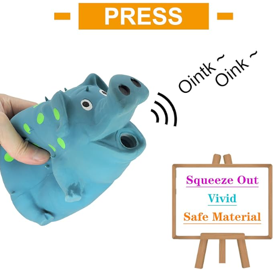 Andiker Dog Squeaky Toy, Dots Latex Dog Chew Toys with a Oinks Sound Squeaker Grunting Pig Dog Toy Durable Self Play 8" Dogs Squeeze Toy for Dental Biting Chasing to Kill Boring Time (Blue)