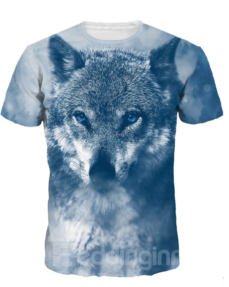 Camiseta pintada en 3D con cuello redondo y manga corta fría de lobo de invierno