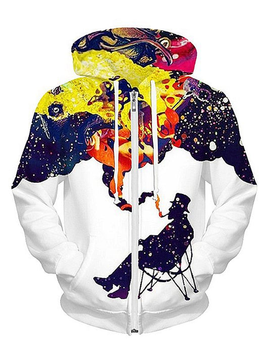 Unqiue Sudadera con capucha pintada en 3D con bolsillo y patrón de fumar para hombres de manga larga