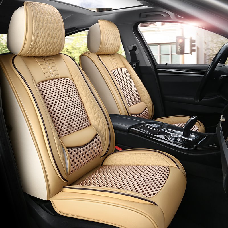 Breathable and Cool Ice Silk and Wear-resistant Leather Material Suitable for Most 5-seater Cars or Pickup Trucks Universal Fit Seat Covers