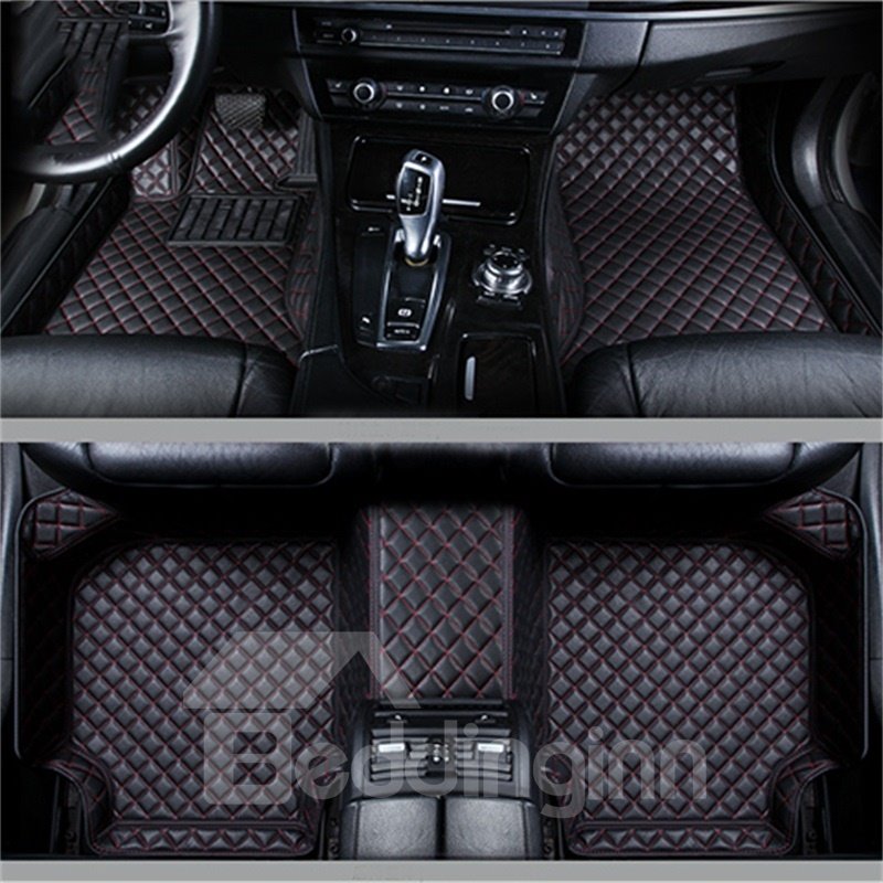 Durable Leather Grid Line Design Bright-coloured Durable Custom Fit Car Floor Mats Anti-skid Wear-resistant Dirt-resistant Durable And Breathable