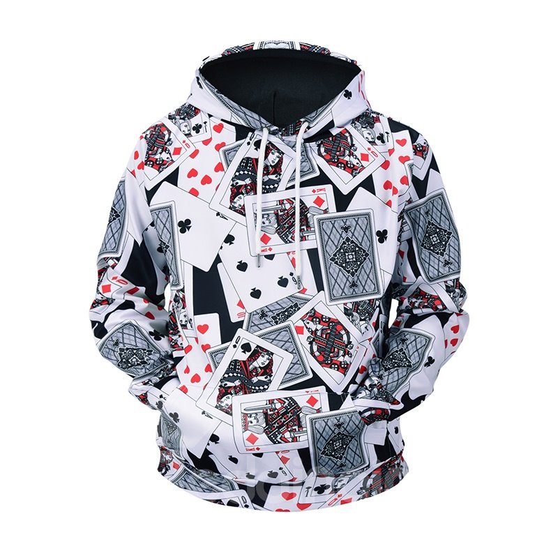 Poker Pattern Cool Design Vivid Color Kangaroo Pocket 3D Painted Hoodie