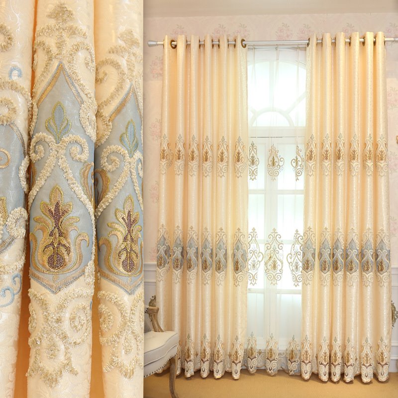 Yellow Embroidery Blackout Curtains Elegant Window Curtains for Living Room Bedroom Custom Set of 2 Panels Drapes