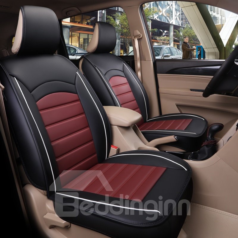 Modern Style Color Block Ice Silk Universal One Front Car Seat Cover Faux Leatherette Automotive Vehicle Cushion Cover for Cars SUV Pick-up Truck Universal Fit Auto Interior Accessories