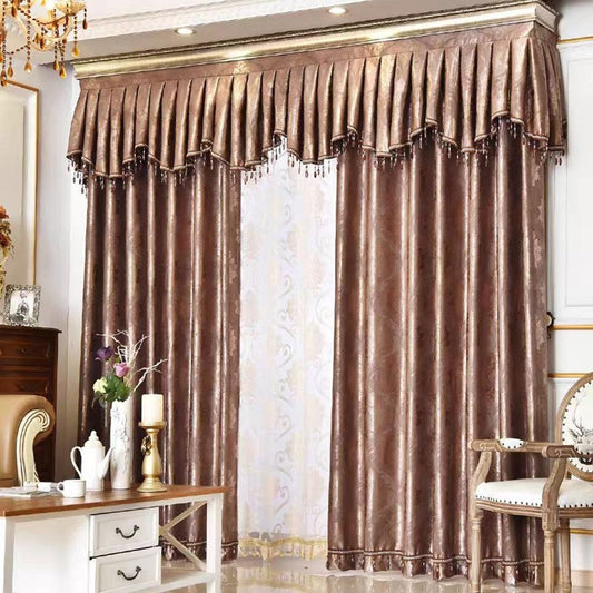 European Elegant Shading Curtains Golden Coffee Color for Living Room Bedroom Decoration Custom 2 Panels Drapes No Pilling No Fading No off-lining