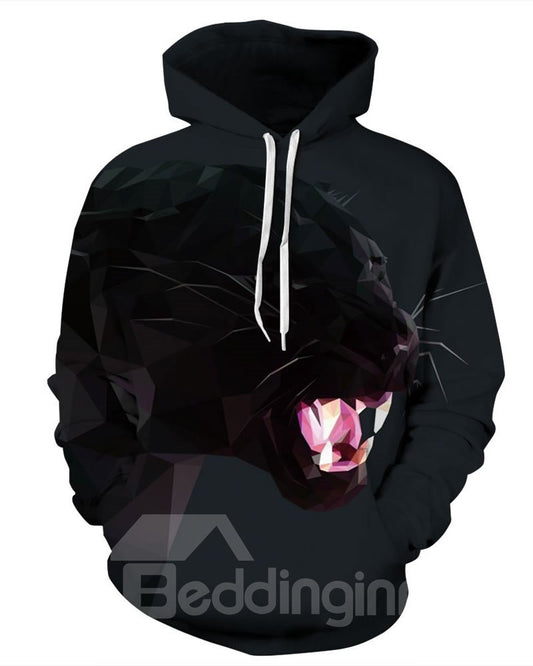 Sudadera con capucha pintada en 3D con estampado de leopardo feroz de manga larga