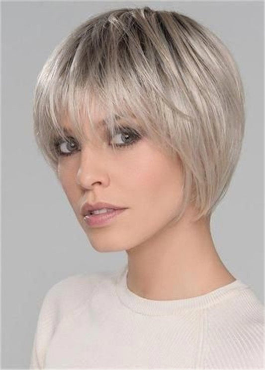 Synthetic Hair Capless Natural Straight Women 12 Inches 120% Wigs Heat Resistant Natural Looking Daily Party Wigs Cosplay Wigs with Natural Bangs with Free Wig Cap