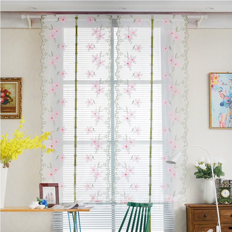 Apagón y decoración hermosas flores de melocotón bordado de seda estilo campestre sombra transparente romana
