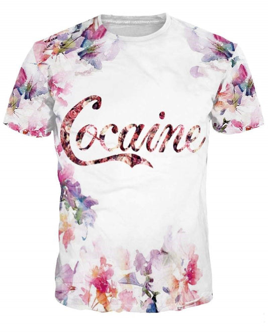 Unisex-T-Shirt mit Blumenmuster, kurzärmlig, lässig, 3D-Muster, Weiß