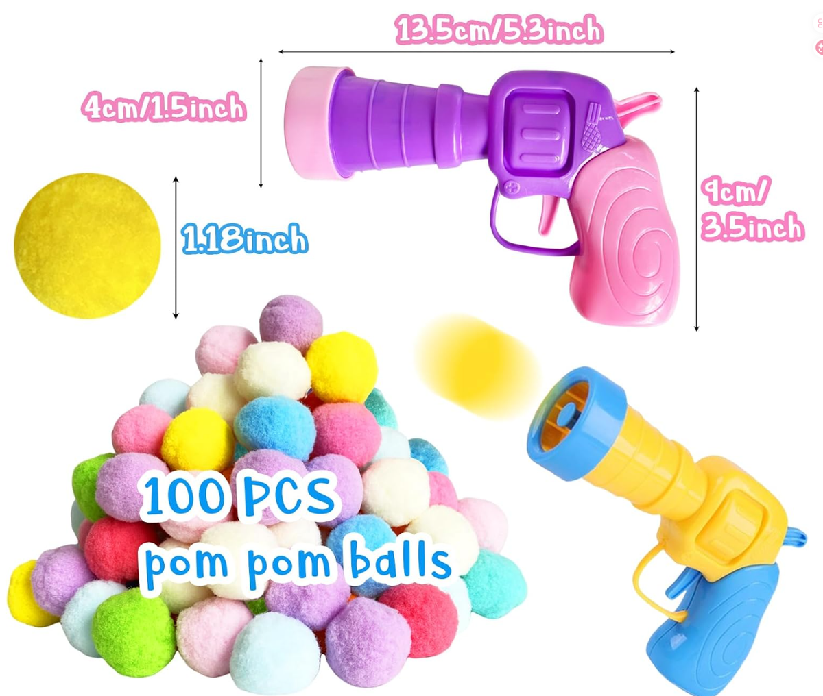 2 Cat Toy Launchers & 100 Cat Pom Pom Balls,Interactive Cat Toys