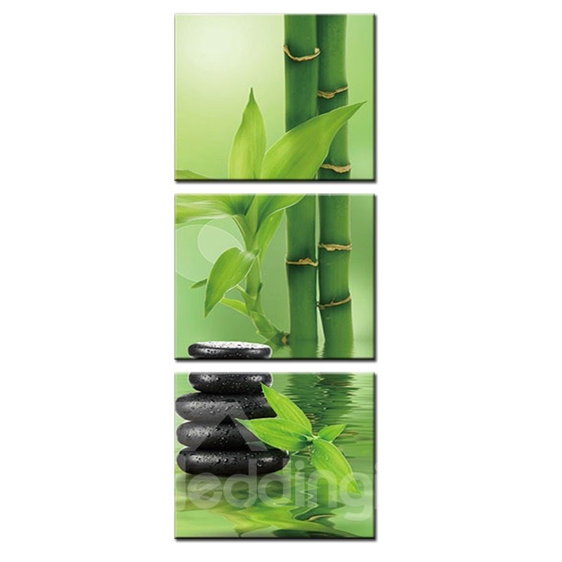 Wasserdichte, umweltfreundliche Bambus- und Steinmuster, 3-teilige hängende Leinwand mit gerahmten Wanddrucken 