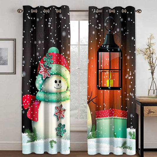 Christmas Snowman 3D Print Curtains Polyester Blackout Custom Christmas Curtains for Living Room and Bedroom