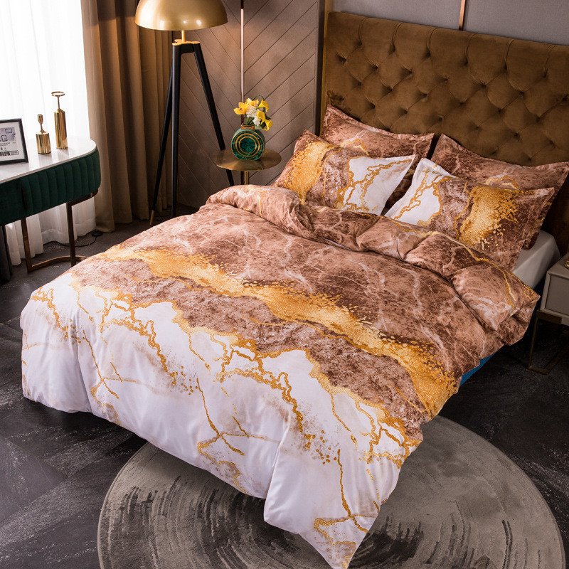 Gilt Marble Pattern 3-Piece Bedding Set/Duvet Cover Set with 2 Pillowcases Polyester