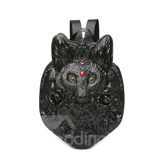 3D Fox Studded College Backpack PU Leather Shoulder Bag