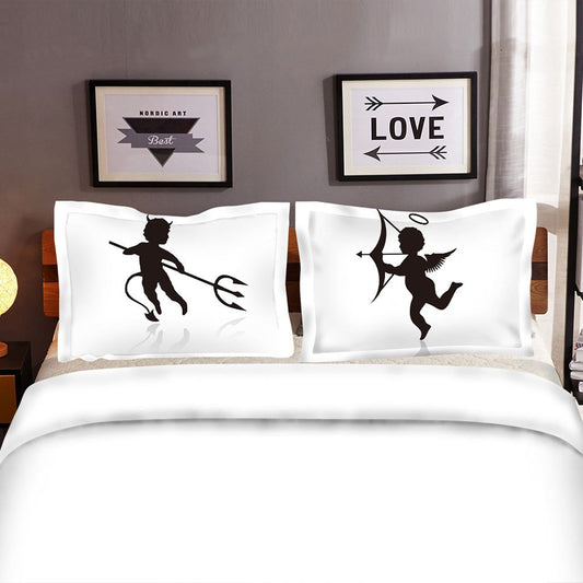 Fundas de almohada románticas de Cupido, fundas de almohada de microfibra para amantes de la boda, juego estándar de 2 para parejas, aniversario, compromiso, lindo para amantes 