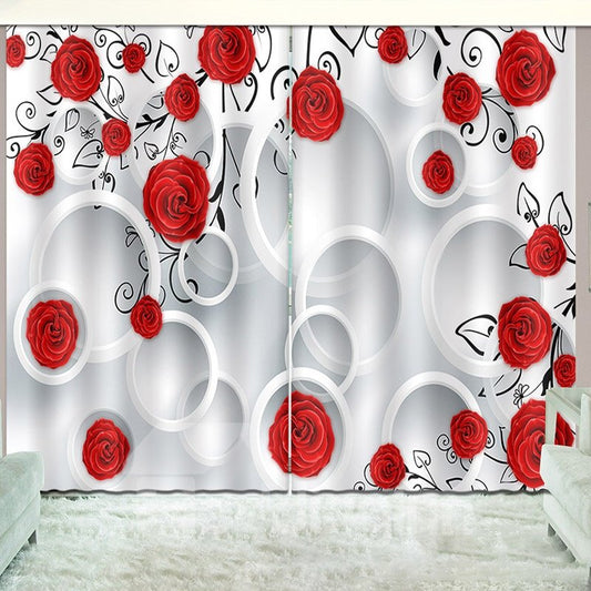 Beddinginn 3D Red Rose Decoration Curtain