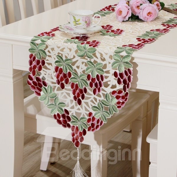 Increíble camino de mesa rectangular con diseño de uva de poliéster para decoración de comedor 