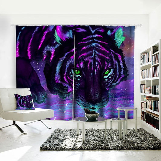 Purple Tiger Blackout Curtains 3D Animal Print Curtains Panels Window Treatments for Living Room Bedroom Window Drapes 2 Panels Set Home Decorations