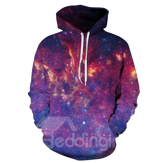 Sudadera con capucha pintada en 3D con patrón de cielo galaxia de fuegos artificiales coloridos de manga larga