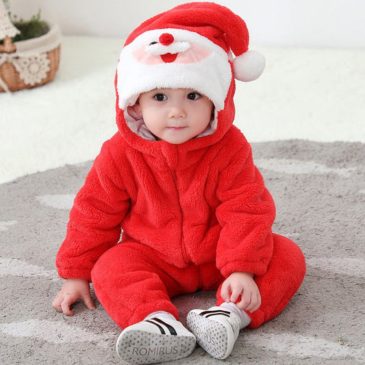 Red Christmas Flannel Clothes for Infants and Toddlers Aged 0-3 Keep Warm