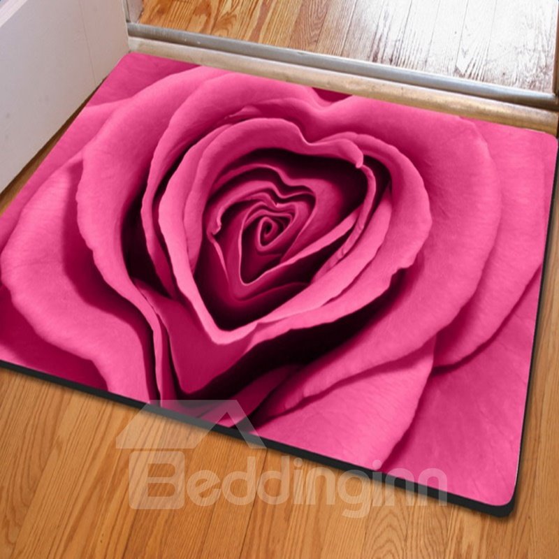 Pink Rectangle Romantic Roses Print Christmas Decorative Non Slip Doormat