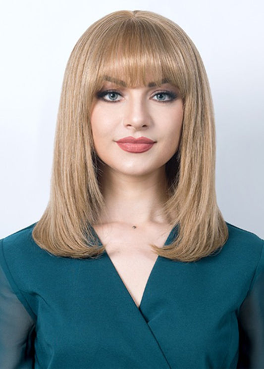 Women's Medium Bob Hairstyles Straight Human Hair Capless Wigs 16Inch