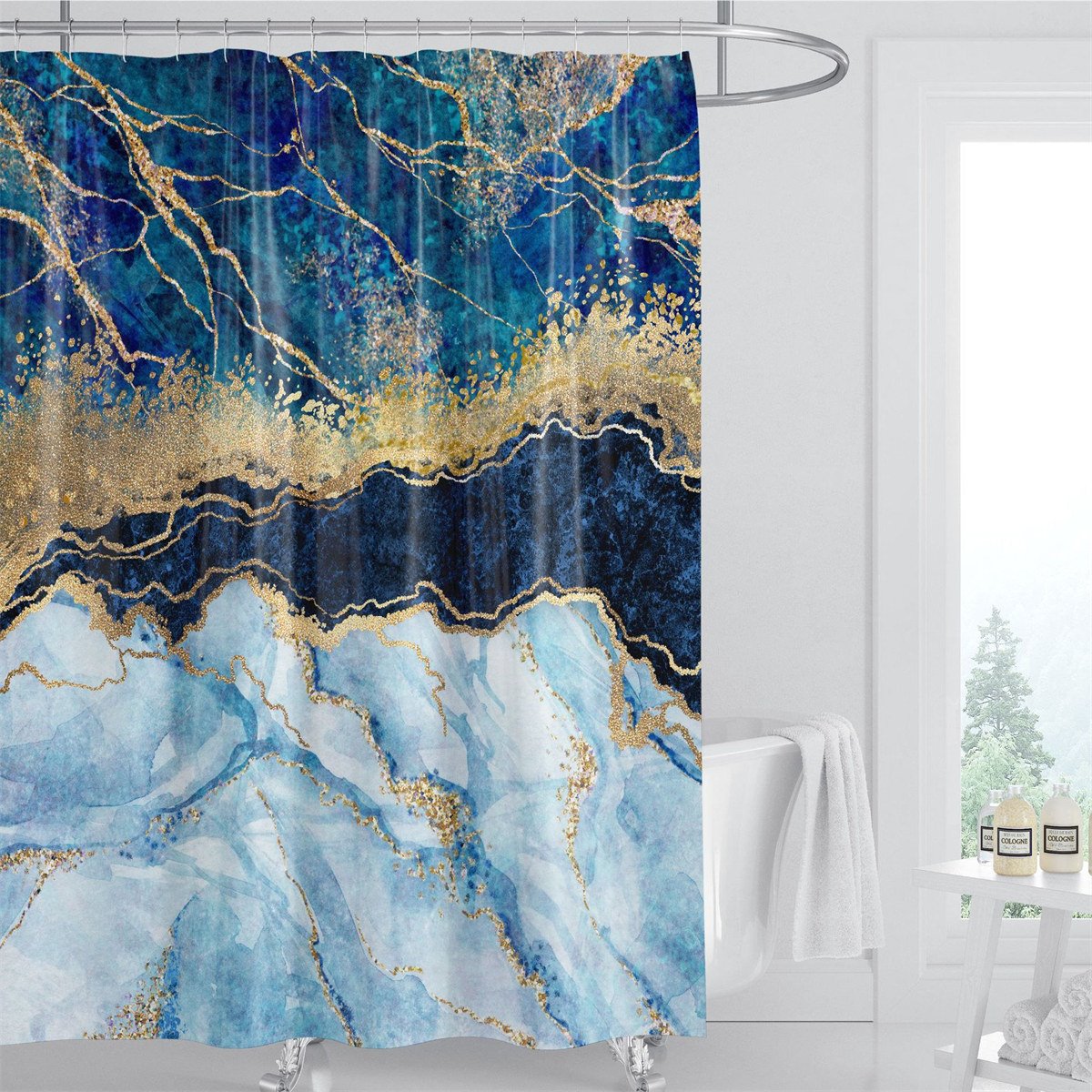 Marbling 3D Shower Curtain Bathroom Partition Curtain Durable Waterproof Mildew Proof Polyester