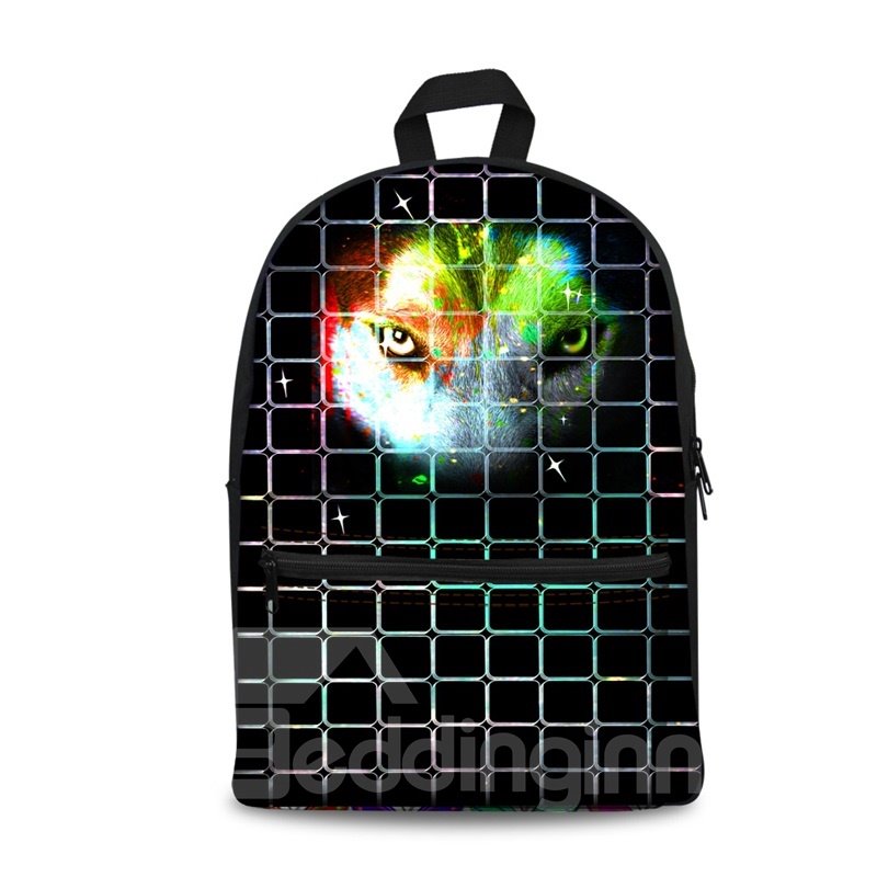 3D Vivid Wolf with Grids School Backpack for Boys Girls Fashion Durable Book Bag