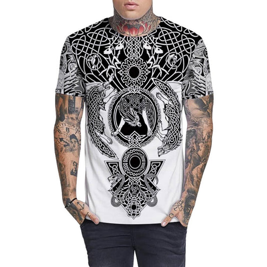 European White 3D Men's T-shirt Creative Casual Couple Outfit Unisex Short Sleeve Round Neck Loose with Comfortable Breathable Fabric