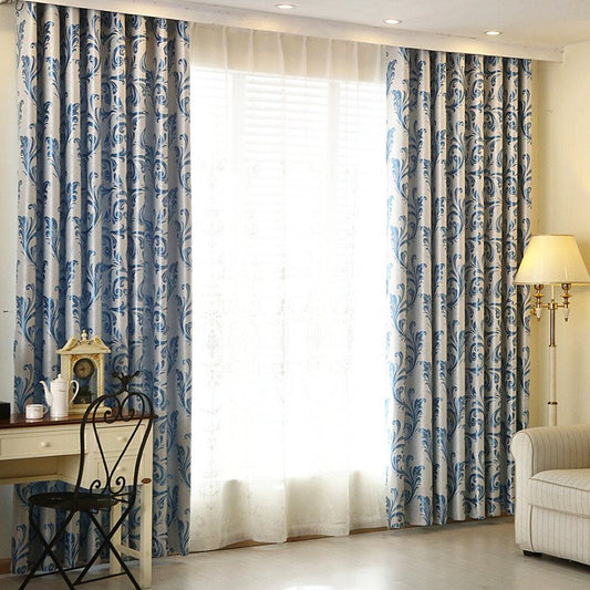 Modern Style Blackout Curtains Jacquard Shading Curtains Blue for Living Room Bedroom Window Decoration Custom 2 Panels Drapes Chenille