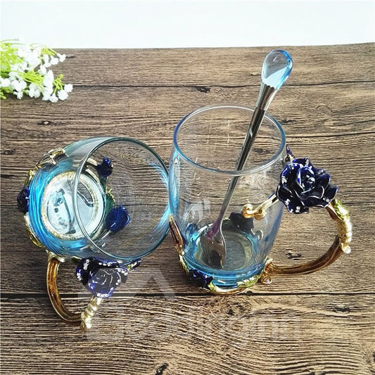 Delicate Roses Enamels Decoration 2 Pieces Practical Cups