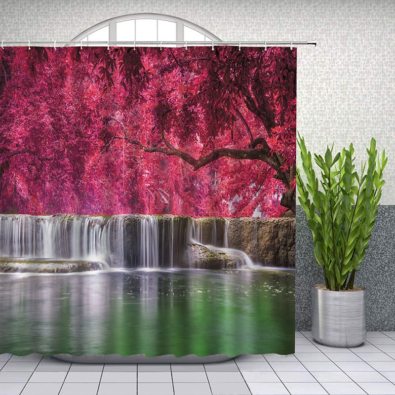 3D Printed Landscape Shower Curtain Bathroom Partition Curtain Durable Waterproof Mildew Proof Polyester 4 Size