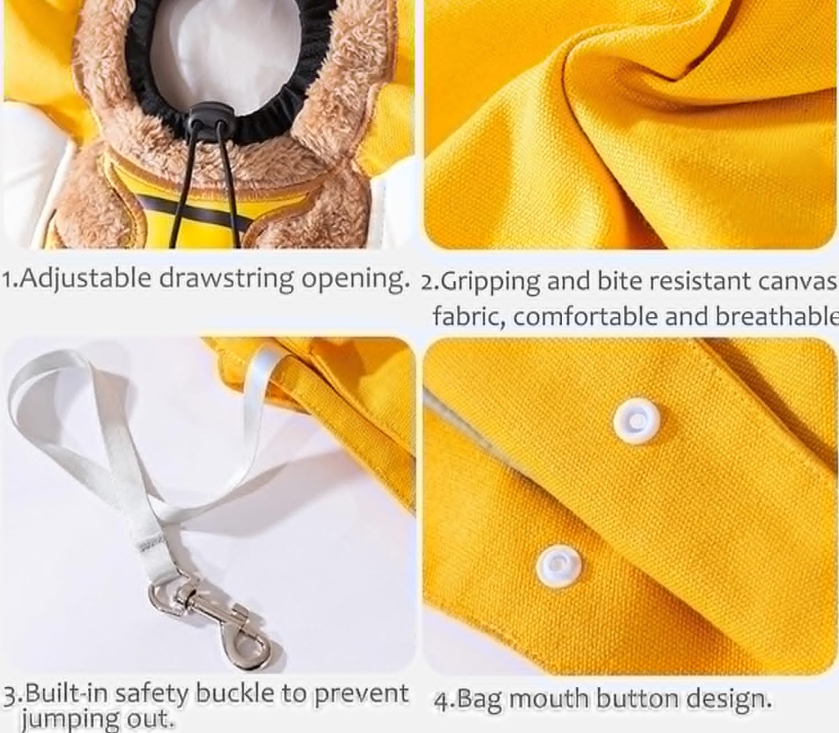Bee-Shaped Show Head Pet Canvas Shaped Shoulder Bag，Pet Out Bag, Outcrop, Pet Out Shoulder Bag. (Bee-Large)