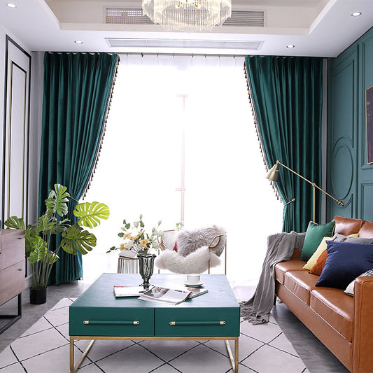 Cortinas de sombreado de terciopelo verde europeo para sala de estar, decoración de dormitorio, cortinas personalizadas de 2 paneles, sin pelusas, sin decoloración, sin forro 