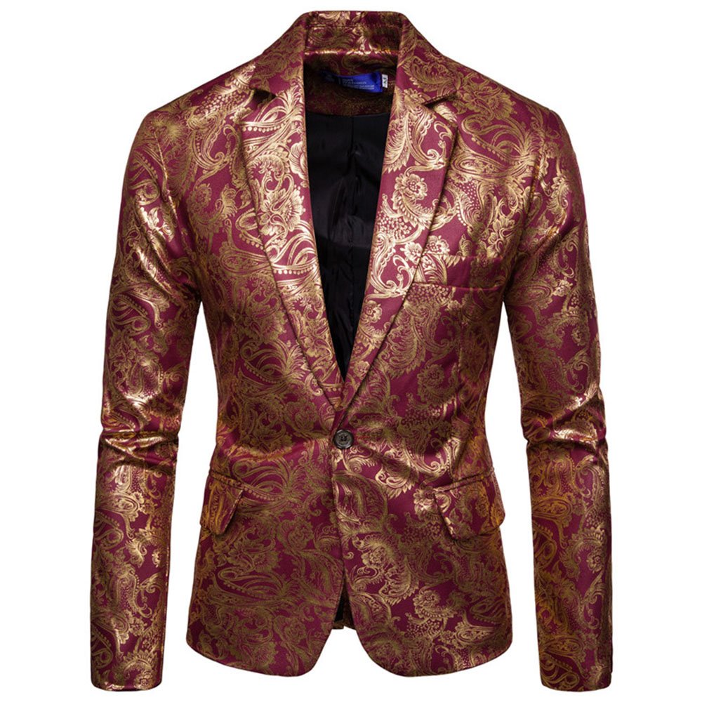 Chaquetas de traje con estampado de bronce brillante en 3D para hombre, abrigos de vestir informales con un solo pecho y un botón, chaqueta de ocio ajustada