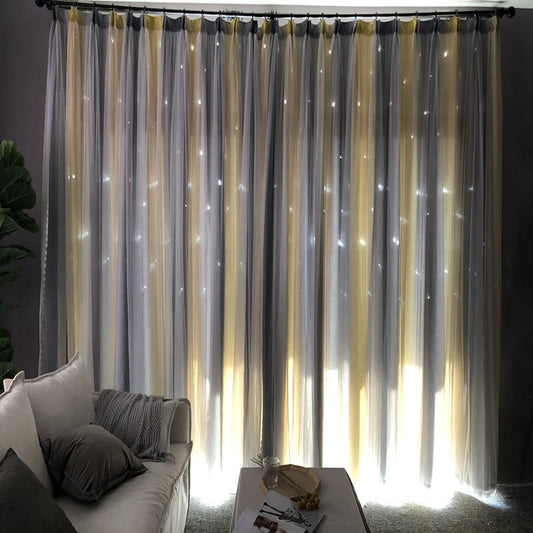 Cortinas opacas personalizadas ahuecadas con estrella de estilo romántico para sala de estar y dormitorio 
