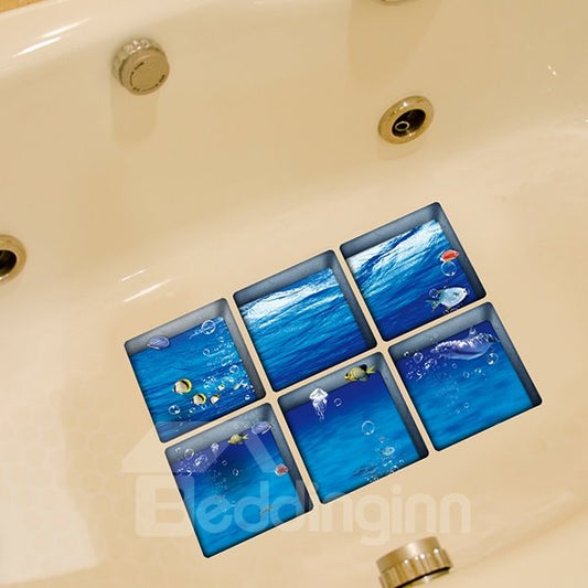 Simple Sea Water and Fish Pattern 3D Bathtub Stickers