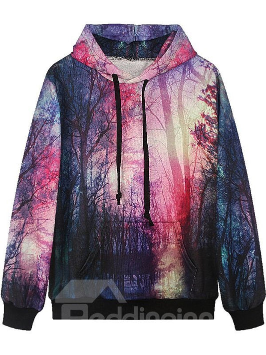 Fabulous Long Sleeve Landscape Pattern Pocket 3D Painted Hoodie