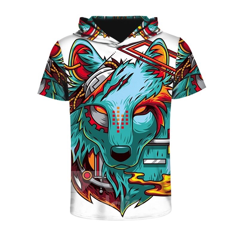 Violence Wolf 3D-gedrucktes, kurzärmliges, modisches Hip-Hop-T-Shirt für Männer mit Kapuze