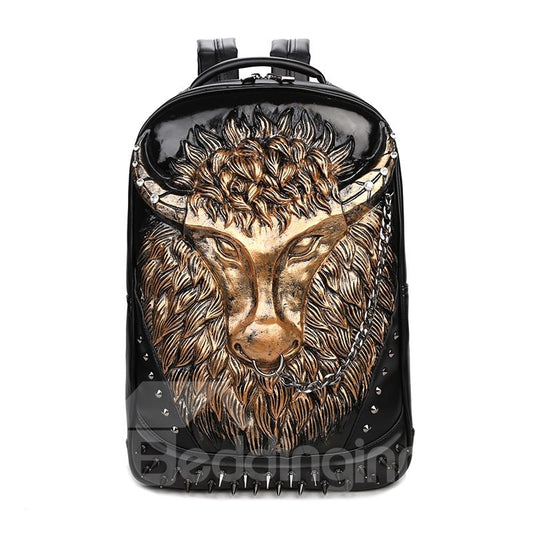 Mochila escolar informal de cuero PU 3D con cabeza de ganado