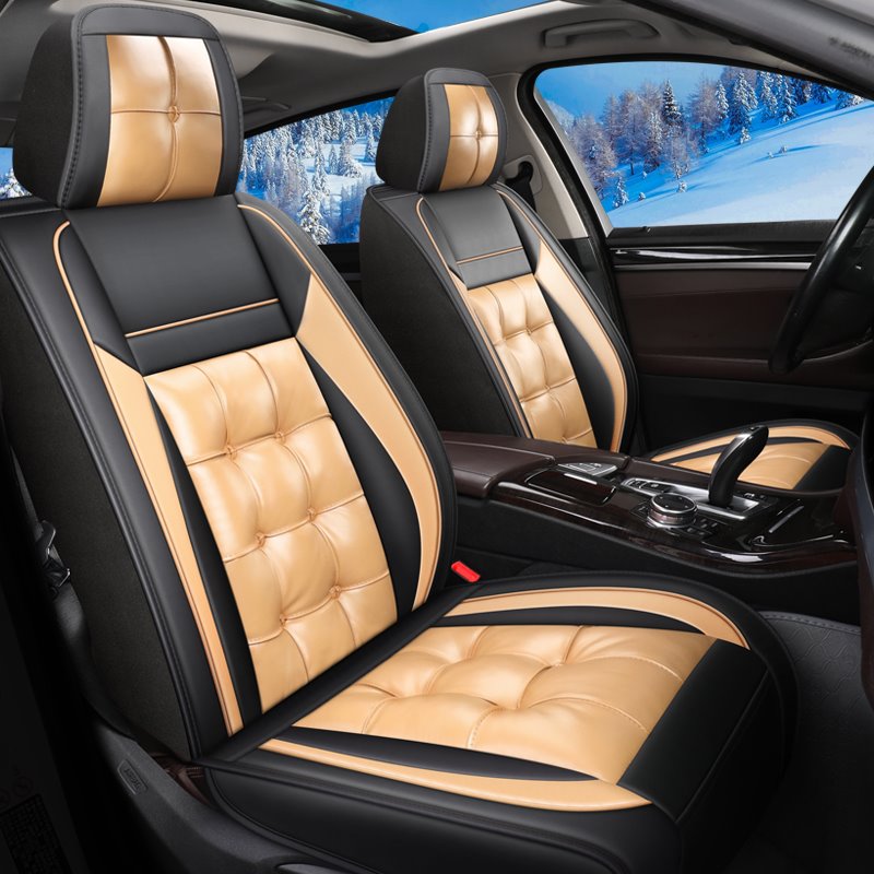 Full Coverage Soft Wear-Resistant Durable Skin-Friendly Man-Made PU Leather Airbag Compatible 5-Seater Universal Fit Seat Covers for Sedan SUV Pick-up