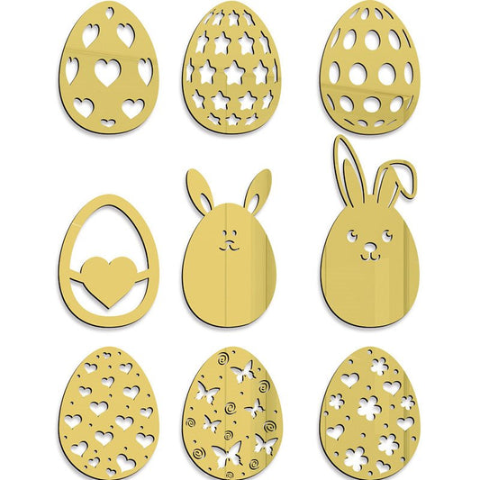 Pegatinas de pared acrílicas de conejo y huevo de Pascua 3D, decoraciones de pared autoadhesivas extraíbles DIY