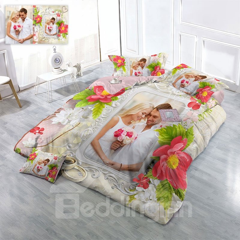 Happy Wedding Picture Custom-made Design Wear-resistant Breathable High Quality 60s Cotton 4-Piece 3D Bedding Sets