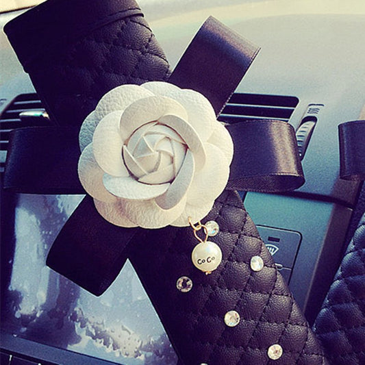 Camellia Decorate With Bow Beautiful Car Belt Cover