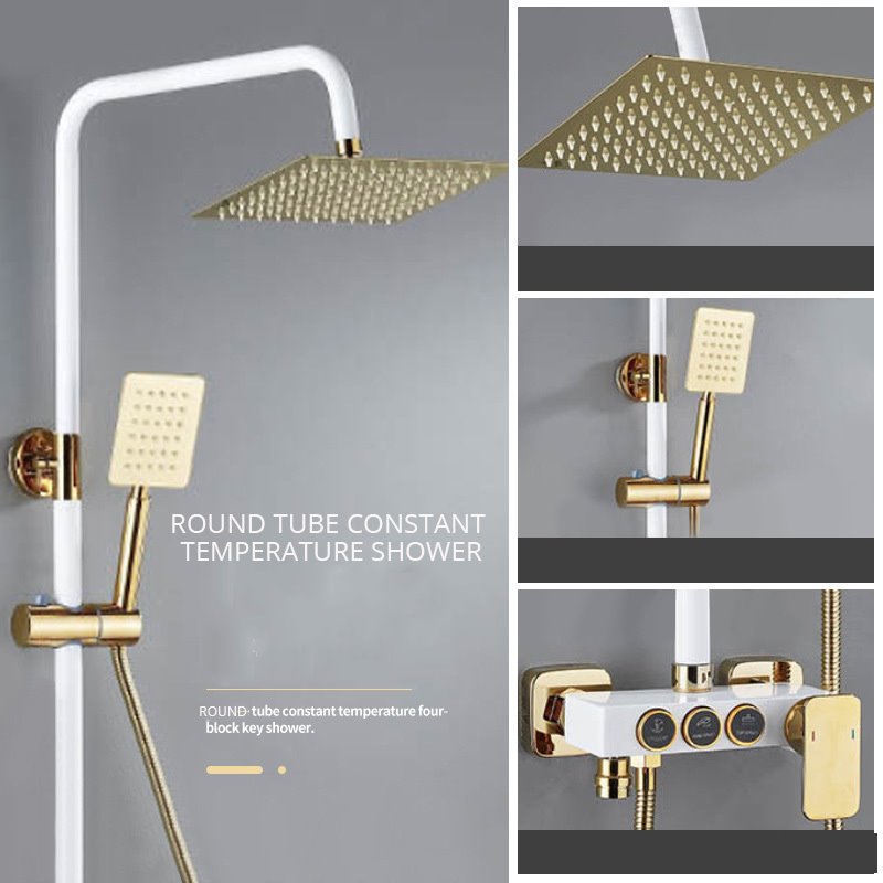 New Arrival Black Gold Button Shower Set Household Copper Constant Temperature Shower Black White Pressurized Shower Head Copper Concealed Shower Head Faucet with Handheld